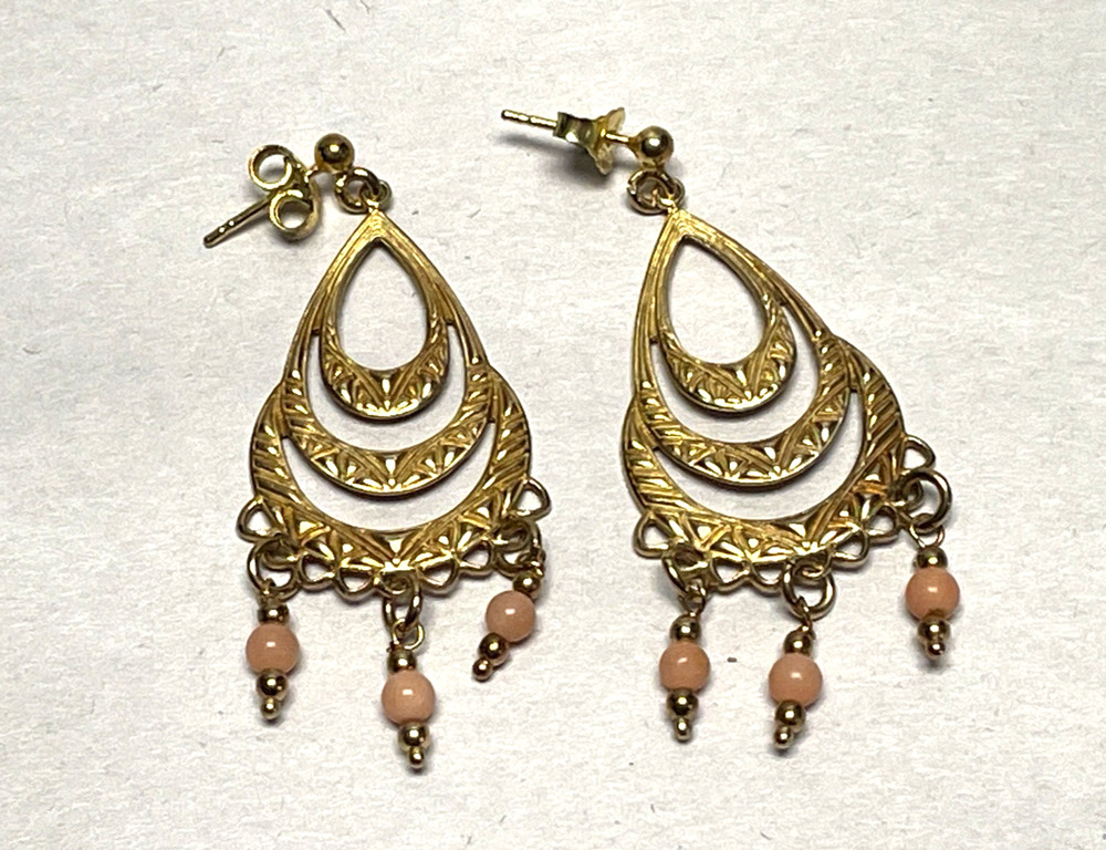 Vintage 925 Sterling Silver Gold Plated Pink Pearl Dangle Earrings